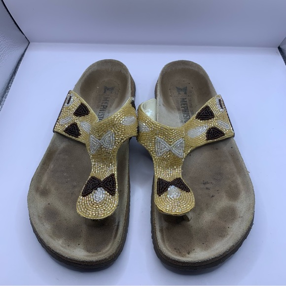 Mephisto Gizeh Women's Size 38 US 7-7.5 Golden Floral Leather Thong Regular - Picture 5 of 6